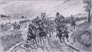 British Artillery Getting into Position at the Battle of Mons by Richard Caton Woodville